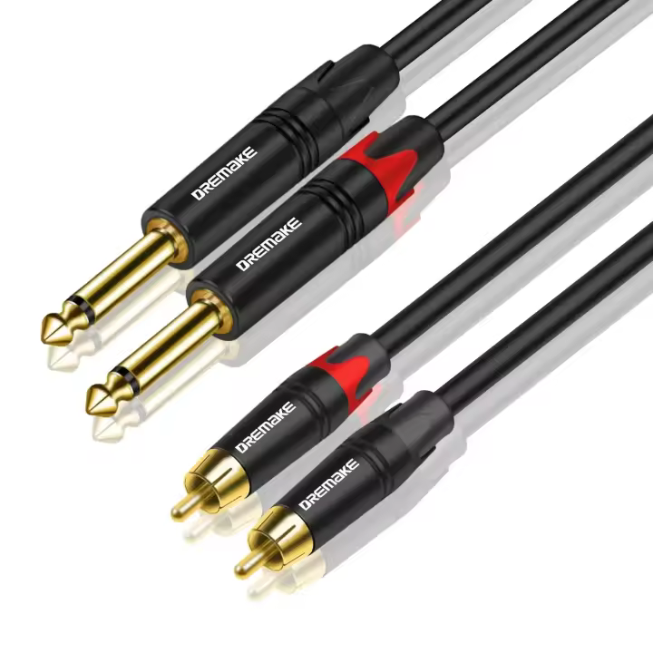 DREMAKE Dual 1/4 pulgadas TS a doble RCA Cable de Audio estéreo RCA a 6,35mm cables de conexión estéreo desequilibrados 1/4 a Cable adaptador RCA - 1
