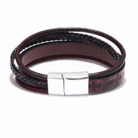 Brazalete de Cuero Tejido a Mano con Cruz Pulsera de Aleación Magnética para Hombre - details 5