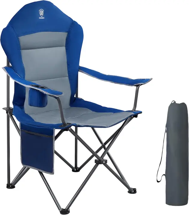 Silla de Camping Alta de 150kg Plegable, Resistente, Silla de Jardín con Bolsillo y Vasos - 1
