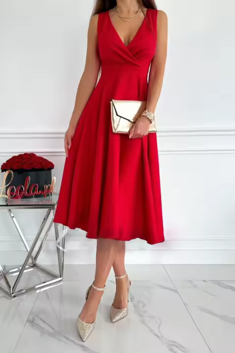 Vestido de verano con cuello en V para mujer, patchwork, temperatura, swing - 1