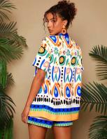 Conjunto de Verano para Mujer 2025 Blusa Estampada y Shorts Ajustados Moda Europea - details 3