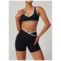 Top deportivo sin costuras con bloques de color y logotipo personalizado para mujer, top corto informal con cuello en V, chaleco clásico sin mangas - details 7
