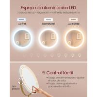 Tocador con Taburete e Iluminación, Regleta de Enchufes, Espejo Giratorio, Tocador, 40 x 100 x 134,8 cm, Tocador con Cajones, Taburete Tapizado, Blanco Mate y Dorado Pálido RVT619W01 - details 5