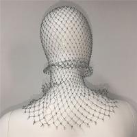 Máscara de cubierta de tocado de red, turbante, sombrero, máscara de novia para boda, velo de malla con diamantes de imitación, tocado de rejilla, máscara de cabeza de cristal, diadema de diamante - details 2