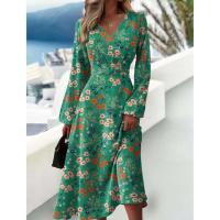 Vestido de manga larga con cuello en V y estampado de moda ajustado nuevo de otoño grande y cintura alta ral para mujer - details 4