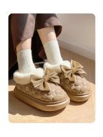 Tiendas Botines de plataforma para mujer, botines de nieve de invierno con lazo de diseñador, zapatillas mullidas para interiores, zapatos planos de casa para mujer, calzado cálido a la moda - details 5