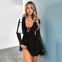 Vestido Bandage de manga larga de malla para mujer, minivestido Sexy con cuello con cuentas y volantes, fiesta y noche en la playa Tre 2023 - details 0