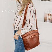 Bolso de Hombro de Cuero PU Suave para Mujer Estilo Retro Bolso Bandolera de Doble Cremallera Gran Capacidad Bolso Diario - details 4