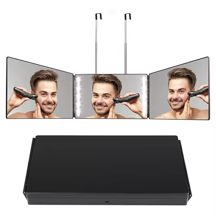 Espejo de 3 vías plegable transfronterizo pogonotomía auto-Corte traje cosmético espejo colgante espejo portátil con soporte esp - 1