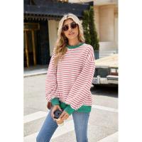 Sudaderas de cuello redondo a rayas para mujer con prendas de vestir exteriores de colores contrastantes - details 1