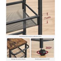 Carro de 4 Niveles, Carro Estrecho de Cocina con Ruedas, con Asa, para Espacio Reducido, 22 x 45,4 x 77 cm, para Cocina, Baño, Salón, Estudio, Marrón Rústico y Negro - details 21