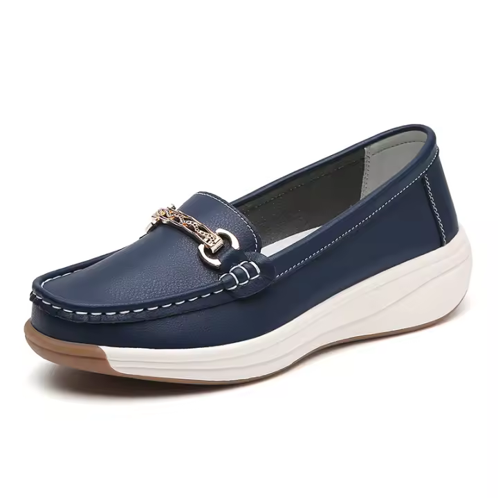 Mocasines de mujer, zapatos planos informales suaves para caminar, zapatos náuticos para mujer, calzado de cuero cómodo sin cordones - 1