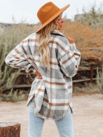 Camisa de lana de franela para mujer, abrigo holgado de manga larga con cuello tipo Polo y botones a cuadros, para otoño e invierno, 2023 - details 2