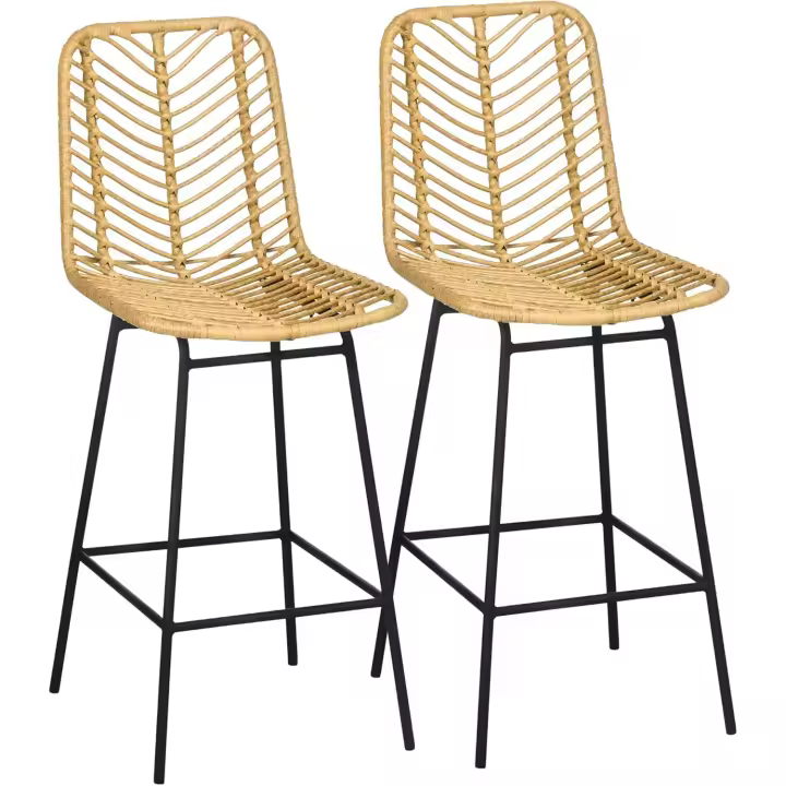 Asiento de Ratán Sintético Taburetes de Bar Modernos con Patas de Acero Carga 120 kg 42,5x52x102 cm Natural - 1