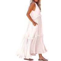 Vestido De Camisola Para Mujer Estilo Europeo Y Americano Verano Nuevo Con Aros Largo Y Volante Sin Mangas Cuello En V Vestido Largo - details 2