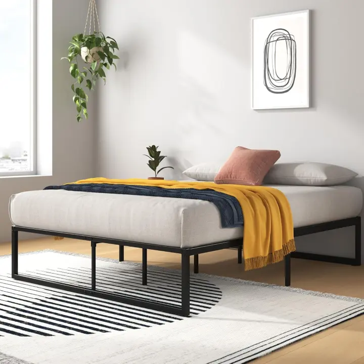 135x190 cm - Altura 36 cm con almacenaje debajo de la cama - Estructura de cama de plataforma de metal - Blanco - 1