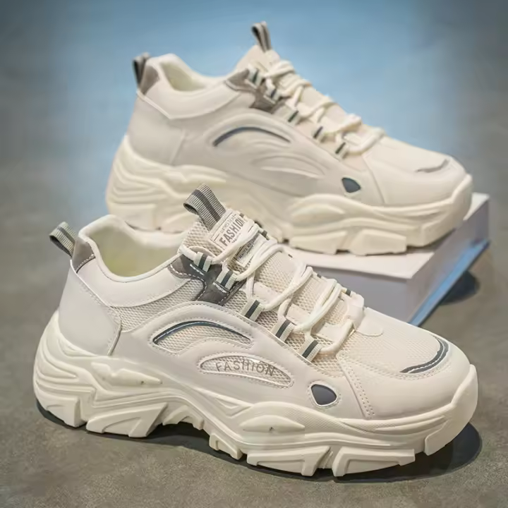 Zapatos de hombre verano 2025 Nueva Juventud versátil transpirable malla deportes plataforma Casual correr zapatos blancos para papá - 1