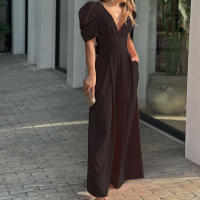 Mono Elegante De Cintura Alta Para Mujer, Cuello En V, Ajustado, Estilo De Oficina, Sólido, Verano - details 2