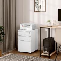 Archivador Móvil con 3 Cajones con Cerradura, Cajonera de Oficina con Ruedas Universales, Mueble Archivador para Archivos y Carpetas Colgantes, Blanco, 39x46x62 cm, ASK03ws - details 1