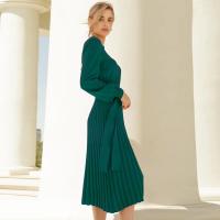 Vestido Midi de ganchillo con cuello redondo para mujer, vestido plisado, elástico, suelto, estético, Otoño e Invierno - details 10