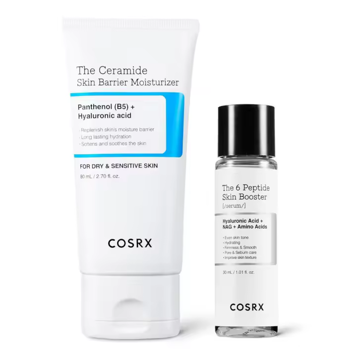 COSRX Elevate Set - Hidratante de barrera de ceramida 2.7 + Suero potenciador de la piel con péptidos miniatura 6X 1 fl.oz - 1
