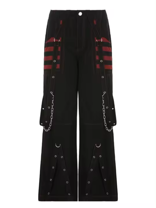 Pantalones de mujer negros hippies de colores contrastantes empalme original años 90 chic y elegante cómodo - 1