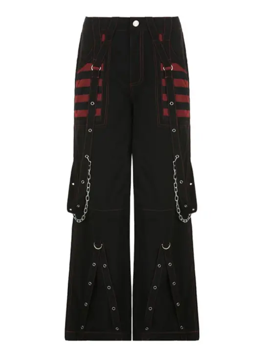 Pantalones de mujer negros hippies de colores contrastantes empalme original años 90 chic y elegante cómodo - 1