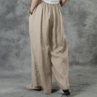 Nuevos pantalones de pierna ancha informales de talla grande de verano, pantalones de cintura elástica de lino y algodón de Color sólido, pantalones con cordón de calle para mujer - details 2