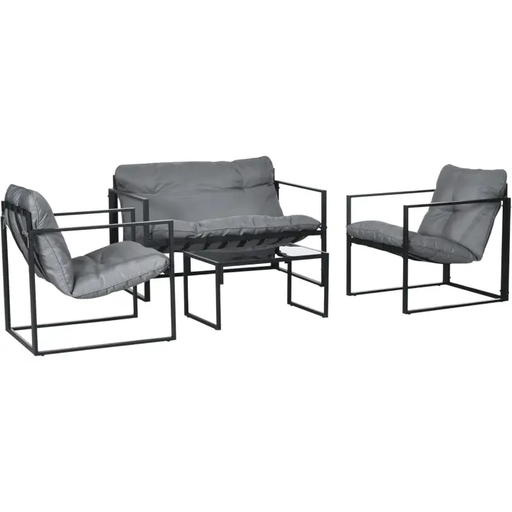 Muebles de Jardín Juego de 4 Piezas: Sofá de 2 Plazas, 2 Sillones y Mesa Baja - 1