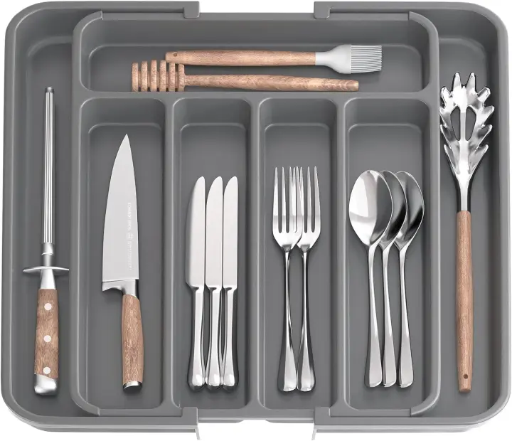Organizador de vajilla expandible, cajón de cocina, organizador de utensilios ajustable, organizador de cubiertos para tenedores - 1