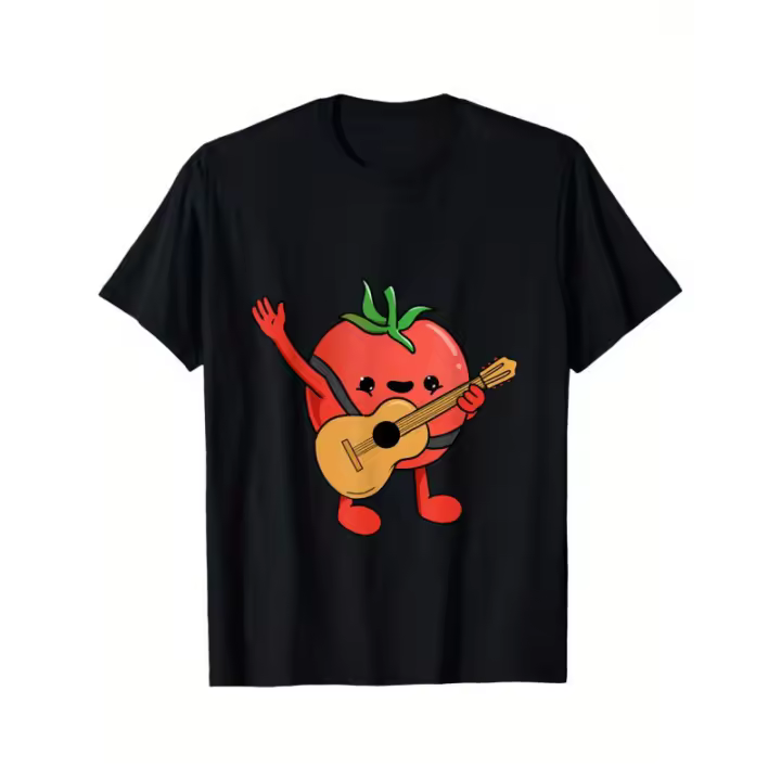 Camiseta de hombre, 100% algodón - Tomate tocando la guitarra Camiseta amante del tomate - 1