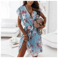 Vestido floral con cuello en V para mujer, Falda plisada Bohemia - details 1