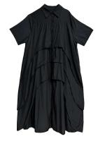 EAM mujeres negro capas espalda talla grande vestido camisero largo solapa nueva manga corta moda Primavera Verano 2025 1DH6073 - details 1
