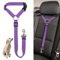 Cinturón de seguridad de coche para mascotas dos en uno de color sólido, correa de nailon para asiento trasero, arnés ajustable para perros, collar, accesorios para mascotas - details 1