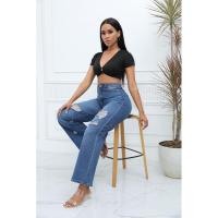 Vaqueros azules sueltos con agujeros para mujer, pantalones acampanados, moda 2025, cintura media para adolescentes - details 7
