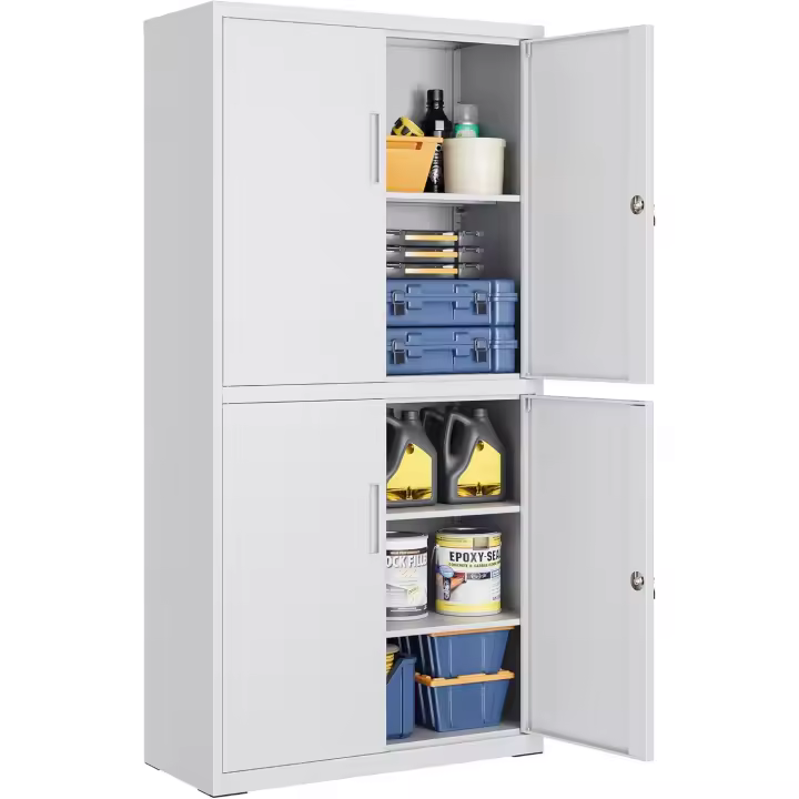 Armario de Garaje de 5 Estantes con 4 Puertas, Armario de Oficina, 40 x 80 x 180 cm, 2 Cerraduras, Estantes Ajustables, Gabinete de Metal, Gris Mate OMC016G01 - 1