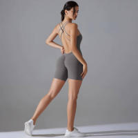 Hamidou-Conjunto de Yoga con espalda descubierta para mujer, Body de Fitness de alta elasticidad, ropa de gimnasio deportiva, Top corto de Fitness, Shockpro - details 40