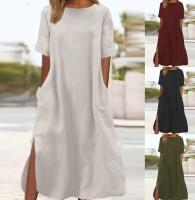 Vestido largo de talla grande para mujeres europeas americanas, informal, sencillo, suelto, atmosférico de algodón y lino - details 1
