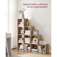 Librería con 10 Cubos, Estantería para Libros con Compartimentos Abiertos, Decoraciones, Fotos, Plantas, Salón, Dormitorio, Estudio, 29 x 129,5 x 129,5 cm, Marrón Rústico - details 22