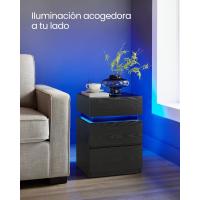 Mesita de Noche con Tira de Luz LED Multicolor Variable, 3 Cajones, Mesa Auxiliar, Estilo Moderno, 35 x 40 x 55 cm, Negro Efecto Madera LET0830B01 - details 25