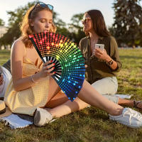 Abanico plegable fluorescente grande, abanico de mano de bambú Kung Fu, abanico colorido para fiestas, accesorio de baile y actuación, abanico para eventos festivos con diseño de anillo, ideal para fiestas y reuniones - details 1