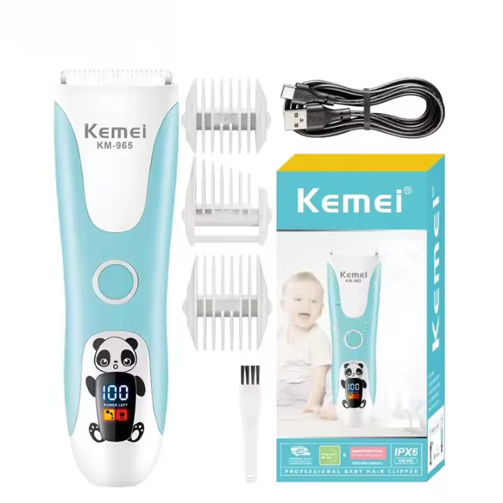 Kemei-cortapelos para bebé, recortador de pelo silencioso para niños, impermeable, recargable, inalámbrico, Kit de corte de pelo para bebé - 1