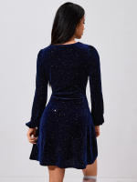Vestido de terciopelo de mujer con lentejuelas estrelladas minifalda corta - details 2