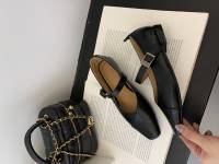 Francés retro hebilla de una palabra Mary Jane zapatos boca ligera cabeza cuadrada tacón grueso solo zapatos pequeños zapatos de cuero - details 2
