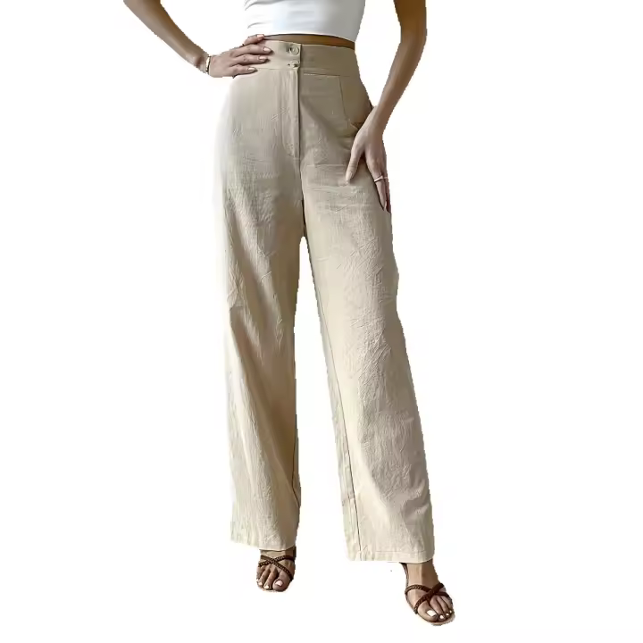 Slim estilo recto mujer pantalones de cintura alta pantalones casuales - 1