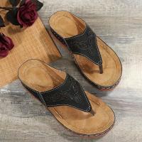 Women Fashion Wedge Sandals Casual Faux Leather Solid Color Flip Flops Lightweight & Comfortable Shoes - details 3