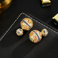 Doble cara ajardinado frente y atrás bola bola pendientes s925 estilo retro tendencia temperamento color auriculares par - details 3