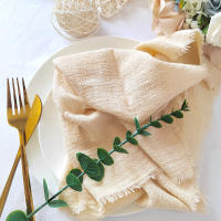 10 Uds. Servilleta de algodón de gasa verde salvia de 32x32cm, servilletas reutilizables para decoración de mesa de Navidad, fiesta de boda, servilletas Retro con rebabas, venta al por mayor - details 16