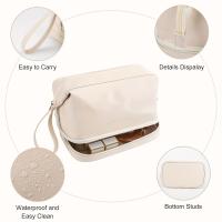 Bolsa de maquillaje de doble capa minimalista, bolsa de cosméticos de color sólido, bolsa de aseo de viaje - details 6