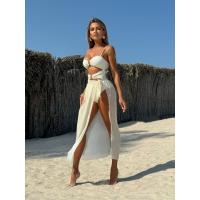 Sexy sin mangas Halter de Color sólido Sexy malla Vestido largo de tres piezas de traje de baño Bikini para mujer - details 5